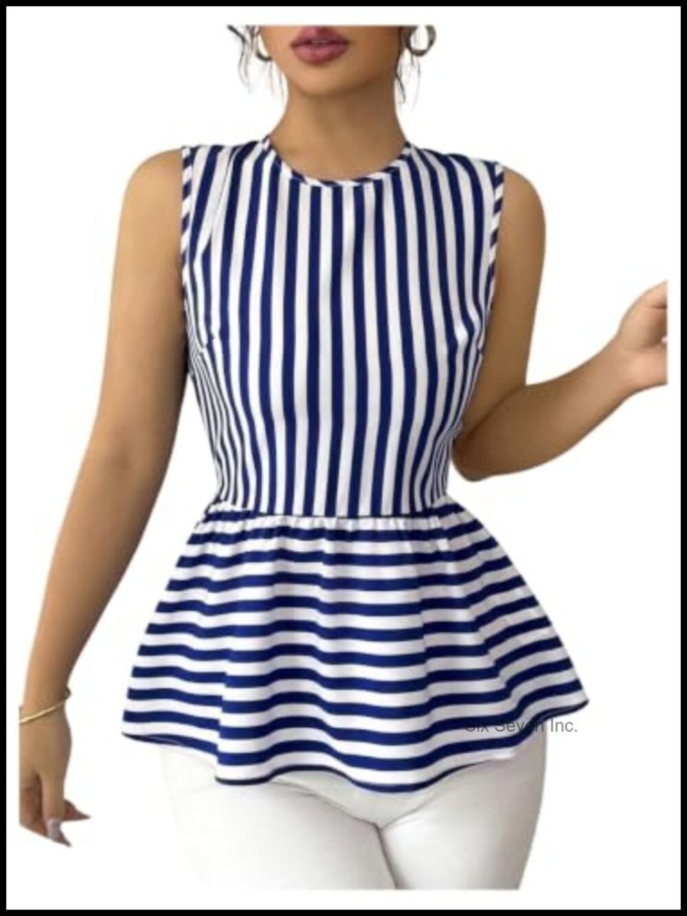 Women's Striped Peplum Bow Tie Sleeveless Tank Top Blouse